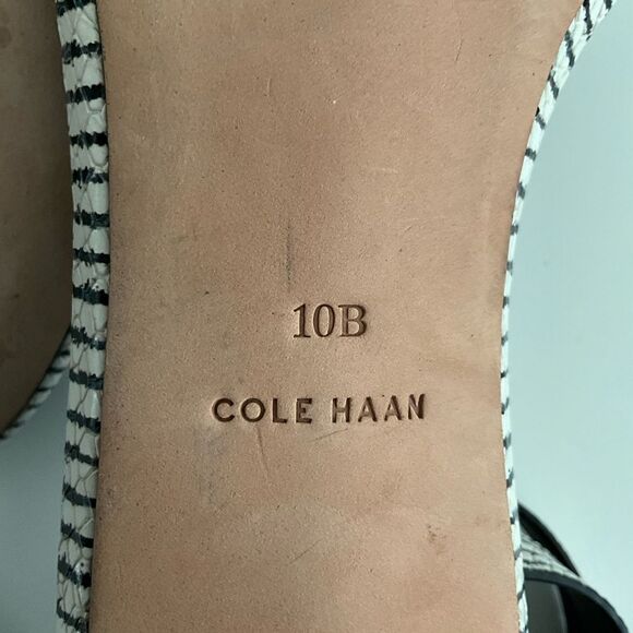 Cole Haan Leather Cyro Striped Snake Embossed Heeled Sandals Black White 10 - Picture 6 of 12